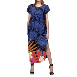 Maxi scollo a V estivo da donna del Pacifico polinesiano da sera abito <span class=keywords><strong>lungo</strong></span> floreale elegante <span class=keywords><strong>con</strong></span> <span class=keywords><strong>spacco</strong></span> <span class=keywords><strong>laterale</strong></span> abiti lunghi <span class=keywords><strong>con</strong></span> tasche - Product Image 4