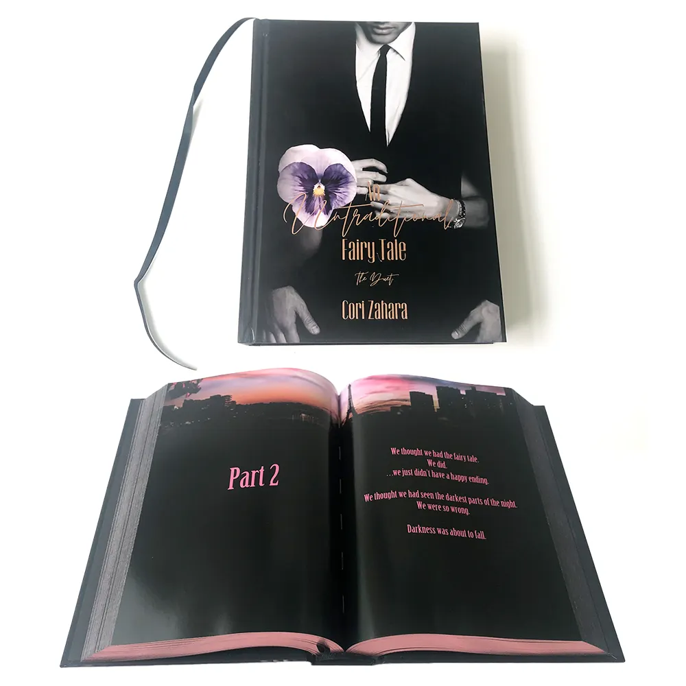 Impressão e publicação de livros de capa dura de luxo personalizados com novelas de história de borda rosa