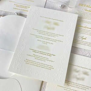 Invitaciones <span class=keywords><strong>de</strong></span> <span class=keywords><strong>Boda</strong></span> Vintage Personalizadas, Impresión en Relieve, Sobre Texturizado con Bolsillo, para el Día <span class=keywords><strong>de</strong></span> San Valentín, Hechas <span class=keywords><strong>de</strong></span> Papel Resistente - Product Image 1