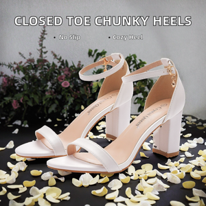 Zapatos de tacón grueso con correa al tobillo y punta cerrada para mujer, de 7 a 9 cm, para fiesta, talla grande, para novia, boda, tacón alto - Product Image 2