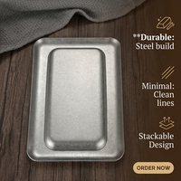 Plateau carré en acier inoxydable de style industriel vintage coréen avec logo personnalisé, design rétro durable pour les fêtes et les cafés