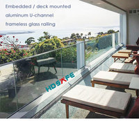 Profilé en alliage d'aluminium en U pour garde-corps en verre, design moderne sans cadre pour balcon, piscine, escalier, main courante extérieure, garantie 3 ans