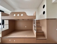Lit double moderne inclinable en chêne massif écologique, design modulaire, construction durable, rangement gain de place, multifonctionnel