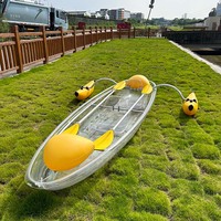 Kayak transparent WOLANG 3,36 m pour 2-3 personnes avec barre d'équilibrage arrière, bateau à fond transparent renforcé de 6 mm/8 mm