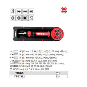 Yato <b>Screwdriver</b> <b>Set</b> 1/4 Inch 6.3 Mm Crv 6150 Phillips And Slotted <b>Bits</b> For Household Use - Product Image 3