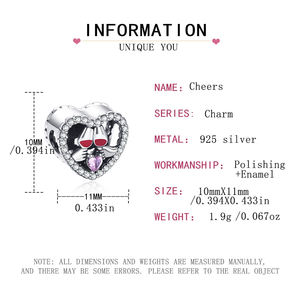 ファインS925スターリングシルバー赤ワインクリンキンググラスハートビーズチャーム女性用ギフトDIYブレスレットアクセサリー - Product Image 5