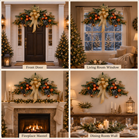 Guirlande de cheminée de Noël artificielle de 90 cm, durable, avec ruban doré, nœuds, boules décoratives et pommes de pin enneigées, pour la cheminée et la porte d'entrée