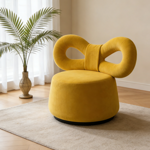 <span class=keywords><strong>Fauteuil</strong></span> individuel moderne en velours jaune avec nœud papillon, design créatif en forme de papillon, pour salon et chambre à coucher - Product Image 4