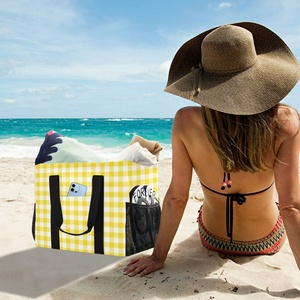 Bolsa de Compras Reutilizable de Gran Capacidad con Diseño Hawaiano a Cuadros Amarillos y Asa Resistente para Uso Diario - Product Image 5