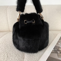 Sac seau en fourrure de vison naturelle pour femmes, sac à main de luxe en fourrure véritable, pochette de soirée douce et moelleuse