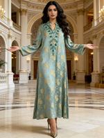 Robe de fête musulmane modeste pour femme, col montant perlé, broderie de luxe, Abaya Jalabiya, longue robe arabe, Caftan marocain