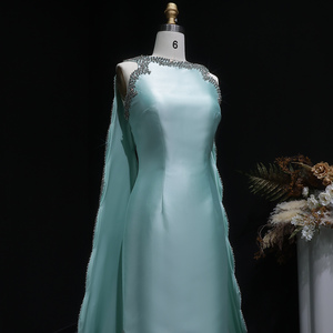 Sharon Said SS503 Elegante Abito da Sera Verde Menta Stile Arabo a Sirena con Mantella e Spacco Laterale <span class=keywords><strong>per</strong></span> Matrimoni e Feste - Product Image 3