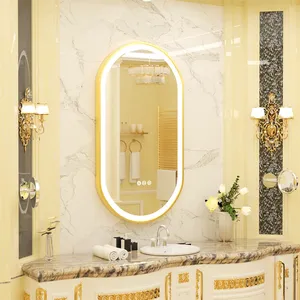<span class=keywords><strong>Miroir</strong></span> de salle de bain moderne ovale avec éclairage LED, anti-buée, à intensité variable, cadre doré, IP65/IP66, garantie 5 ans pour - Product Image 3