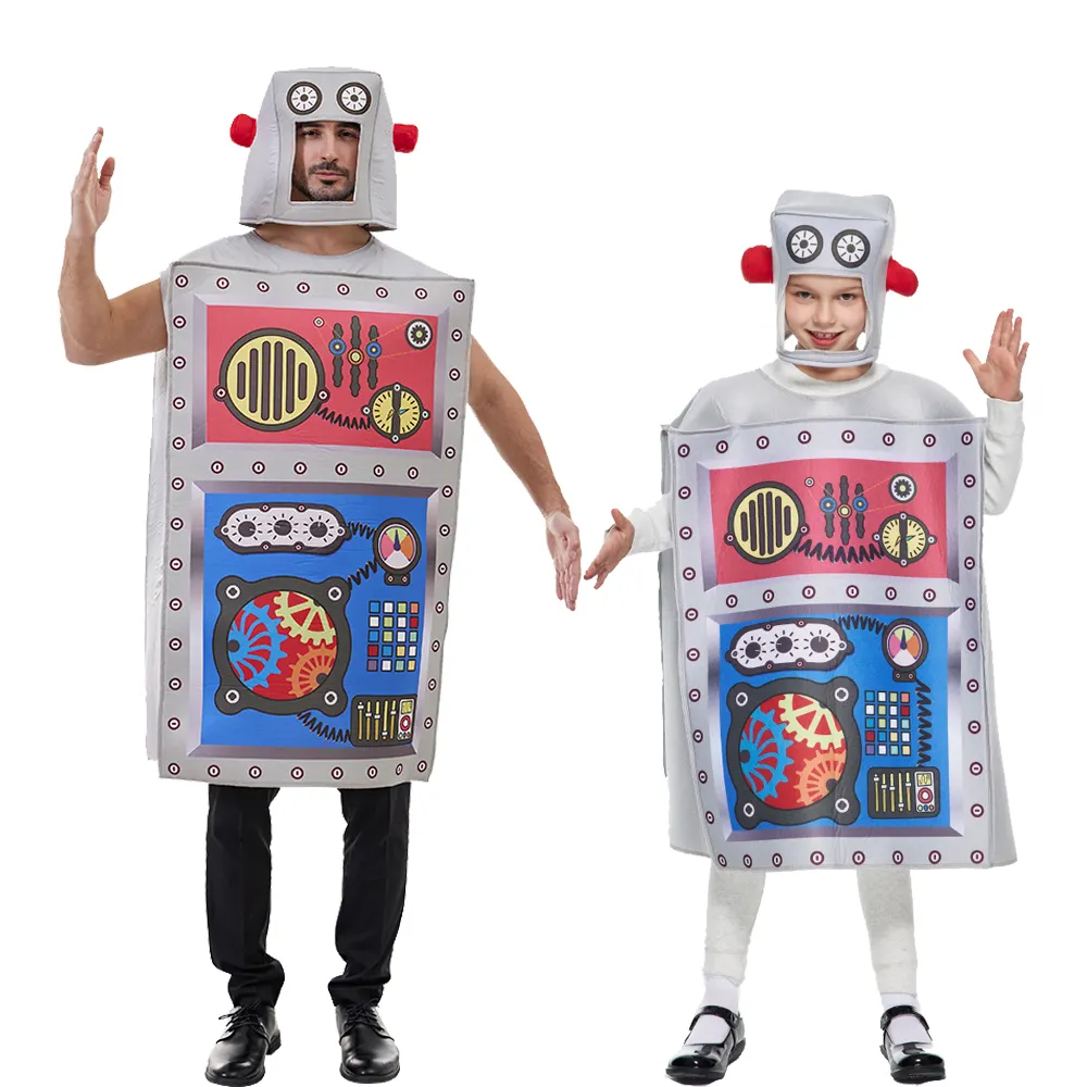 大人と子供ハロウィーン面白いロボットコスプレコスチュームカスタマイズされた卸売ホットセールフェスティバルパーティーコスチューム