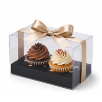 Boîtes à cupcakes transparentes, pliables, pour présentation en boulangerie, en plastique alimentaire, pour 2 cupcakes