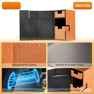 Boîte de rangement pour cartes de jeu en PU flexible, personnalisable, résistante aux rayures, avec couvercle rabattable orange - Product Image 1