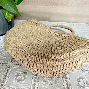 Bolso de mano grande para mujer, <span class=keywords><strong>bolsa</strong></span> de mano femenina, informal, elegante, de paja de papel marrón, para playa y hombro - Product Image 3