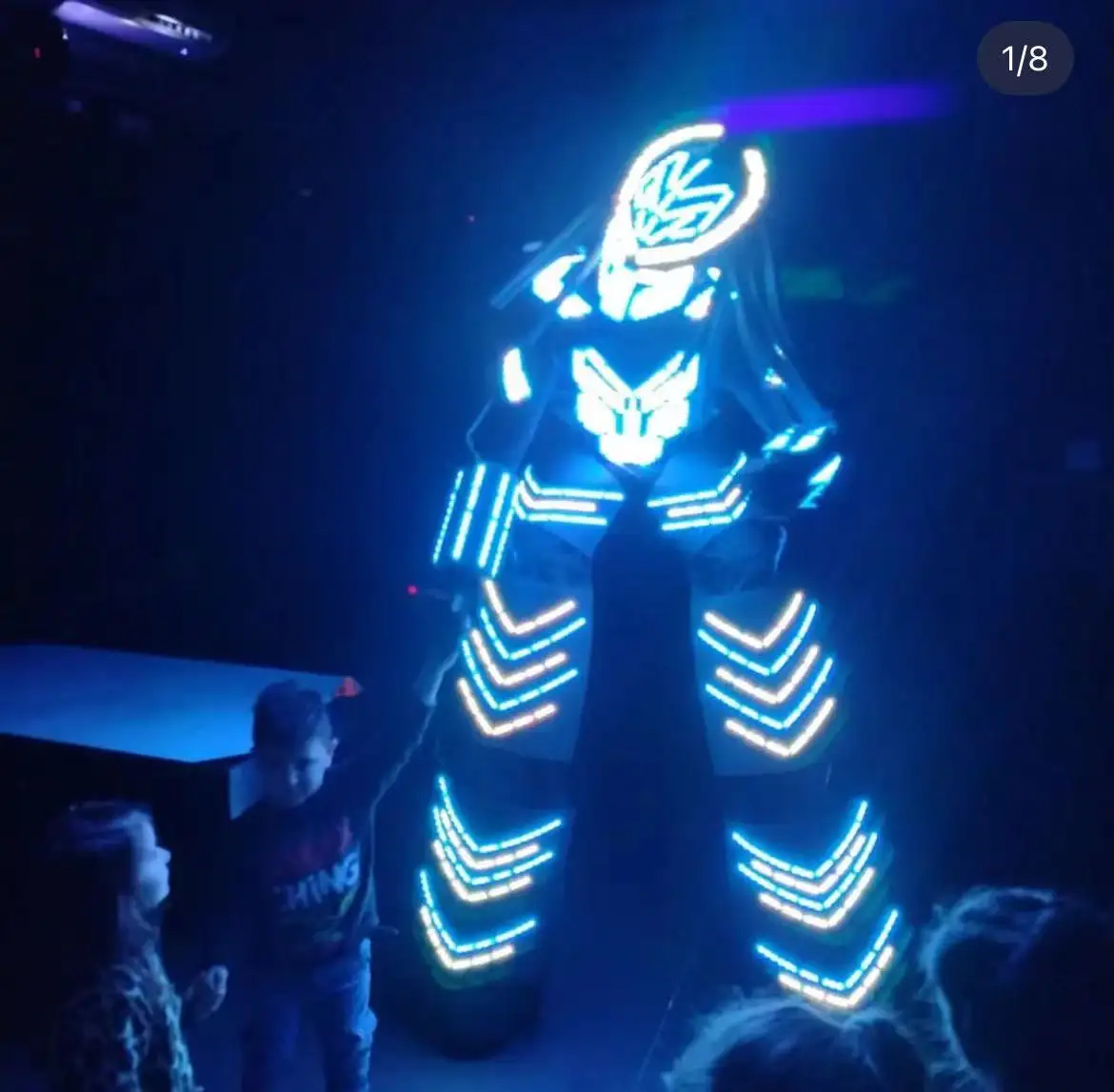 LED Robot Costume Clothes Light Up Stilts Walker Clothing Full Color Pixel Helmet Laser LED Luminous Jacket Suit