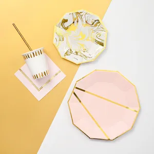 Ensemble de décorations de fête de mariage DAMAI personnalisées, fournitures pour fête de mariage, vaisselle jetable dorée, décorations de table - Product Image 3