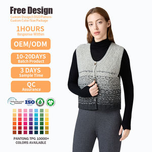 Custom Gradient Color V-Neck <b>Knit</b> Vest 100% Wool <b>Women</b> Sleeveless Button Down Cardigan Casual Layered <b>Knit</b> <b>Waistcoat</b> - Product Image 2