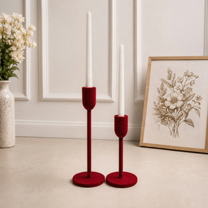 <b>Red</b> Velvet Taper <b>Candle</b> Holder Set of 2 designed to add a luxurious and sophisticated touch to your home décor - Product Image 2
