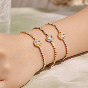 Gold Plated <b>Crystal</b> Chain <b>Bracelet</b> For Women Classic Jewelry With Rhinestone Bezel Setting Wedding Style - Product Image 1