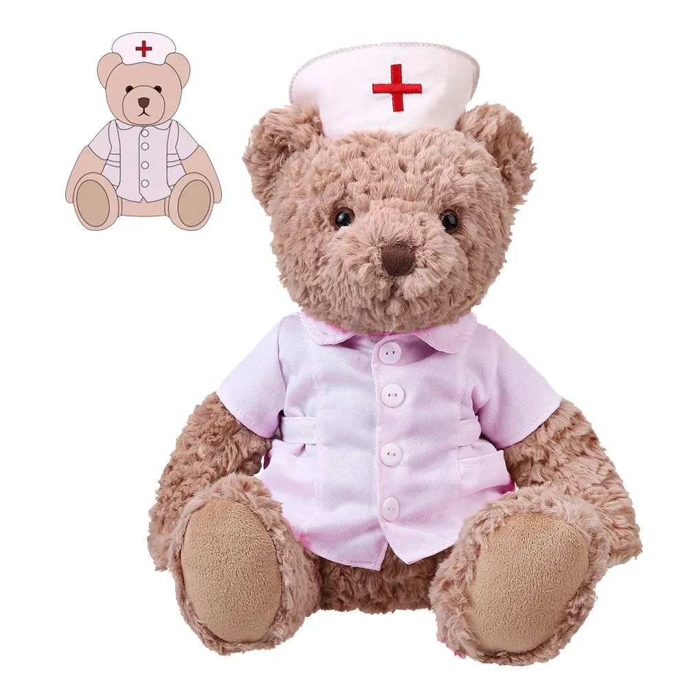 Custom your own design plush toy doctor teddy bear plush teddy bear with nurse uniform