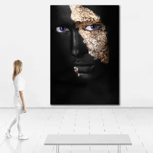 Glasprint Goudfolie Face Art Painting Pop Graphics Groot Formaat Muurkunst Canvas Portret Poster Schilderij Kunst Op Canvas