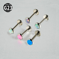 Clous de piercing élégants en titane F136 avec opale, à dos plat à enfiler, pour lèvre, langue, cartilage, nez