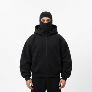 Sweat à capuche zippé pour homme en molleton 100% coton, avec logo personnalisé, style streetwear, double capuche intégrale, veste unie à séchage rapide - Product Image 1