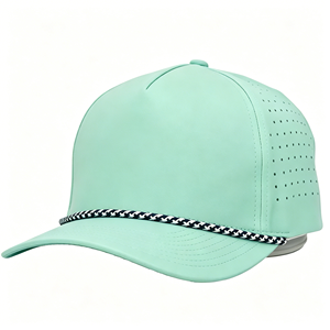 Casquette de golf élégante en polyester imperméable à 5 panneaux avec patch PVC personnalisé et décoration en corde - Product Image 5