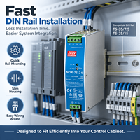 MEANWELL NDR-75-24 24VDC Industrial DIN Rail PSU 90-264VAC Casing Logam untuk Panel PLC Otomasi Pabrik