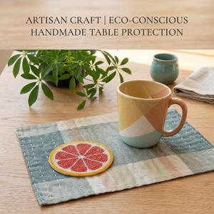 Round Beaded Citrus Slice <b>Coaster</b> Textile Modern Embossing Printing Environmental Friendly Promotional Use - Product Image 2