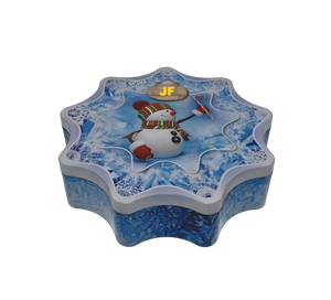 Snowflake Shaped Christmas Tin <b>Box</b> Custom Printed Food Grade <b>Metal</b> Cookie Candy Gift Tin Can Irregular Shape Festive Packaging - Product Image 5