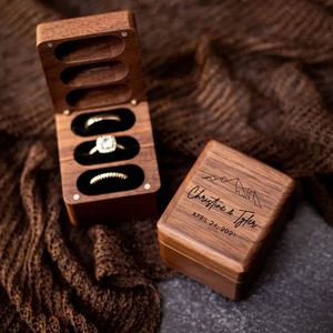 1pcs Personalized Walnut Square Creative Personalized Engagement Wedding <b>Ring</b> <b>Box</b> Gift - Product Image 2
