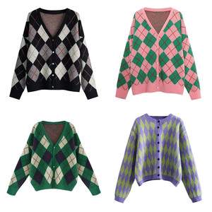 <span class=keywords><strong>Pull</strong></span> boutonné à manches longues et col en V pour femmes <span class=keywords><strong>Pull</strong></span> en tricot ample pour femmes <span class=keywords><strong>Pull</strong></span> cardigan en tricot imprimé personnalisé pour femmes - Product Image 3