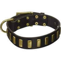 Grand collier de chien en cuir de luxe avec revêtement en laiton élégant fournitures de laisse pour animaux de compagnie à motif solide caractéristiques personnalisées