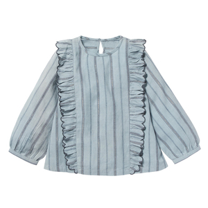 Blusa <span class=keywords><strong>para</strong></span> <span class=keywords><strong>niñas</strong></span> pequeñas <span class=keywords><strong>manga</strong></span> <span class=keywords><strong>larga</strong></span> raya volante gris alta calidad prendas <span class=keywords><strong>de</strong></span> vestir personalizadas - Product Image 1