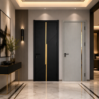 Porte en bois composite laqué crème, lignes dorées, imperméable, pour chambre à coucher, villa, portes à battants