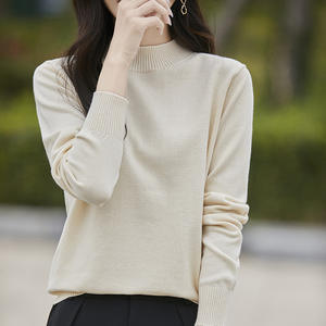 <span class=keywords><strong>Pull</strong></span> en maille à col montant en coton à motif uni, style coréen, épaisseur standard, coupe ample, manches longues, pour <span class=keywords><strong>femme</strong></span> - Product Image 3