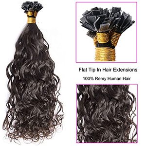 Extensions de cheveux I-tip <span class=keywords><strong>à</strong></span> pointe plate, brésiliennes Remy, ondulées naturelles, fusion kératine 10A, par paquet 1g/mèche (16 pouces, couleur naturelle) - Product Image 2