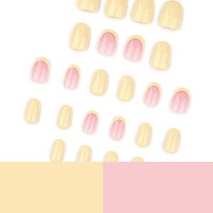 <span class=keywords><strong>Uñas</strong></span> Acrílicas Postizas Cortas Ovaladas en Rosa Nude y Amarillo Pálido, Dos Tonos, Punta Francesa, <span class=keywords><strong>Uñas</strong></span> Postizas Brillantes al por Mayor - Product Image 4