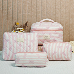 Custom Wholesale Bow <strong>Quilted</strong> <strong>Makeup</strong> <strong>Bag</strong> Set Large Capacity Zipper Cotton Cosmetic <strong>Bag</strong> Travel <strong>Makeup</strong> <strong>Bag</strong> for Women - Product Image 2