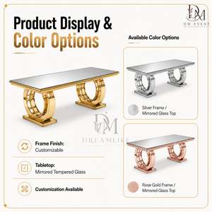 Mesa Rectangular Premium de Acero Inoxidable Dorado con Espejo y Base de Doble Anillo para Eventos, Bodas y Banquetes - Product Image 4