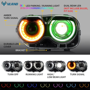 Feux avant VLAND OEM Rgb DRL à LED couleur pour Dodge <span class=keywords><strong>Challenger</strong></span> 2015 2016 2017 <span class=keywords><strong>2018</strong></span> 2019 2020 2021 2022 2023 2024 - Product Image 2