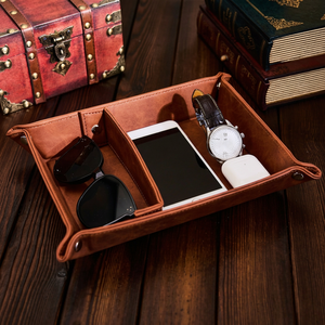 Plateau de rangement exécutif en cuir véritable personnalisé, organiseur de bureau, boîte de rangement, sac de protection durable de luxe GLTY-0020 - Product Image 1