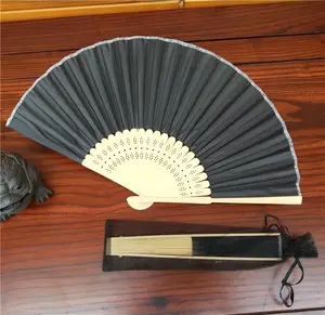 Custom Plain Silk Fan WIth Organza Bag Set Wedding Gift Folding Fan