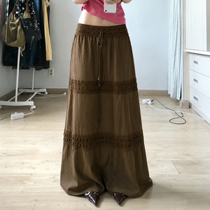 Retro Boho Artistic Lace <b>Patchwork</b> Drawstring <b>Skirt</b> Vacation Relaxed Casual A Line Maxi <b>Skirt</b> for Women - Product Image 2