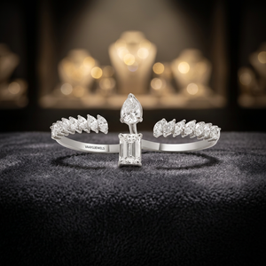 Anillo Abierto de Lujo para Mujer con Diamantes de Corte Pera, Esmeralda y Marquesa, Oro 10K 14K 18K, Plata 925 935, para Aniversario, Boda, o como Anillo de Declaración - Product Image 1