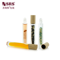 Flacon roll-on en verre transparent à fond épais de 10 ml avec bouchon en bois naturel pour parfum, huile essentielle, cristal